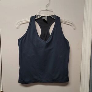 Nike Y2K Dark Blue Mesh Tank Top Crop Stretch V-neck Women's La Built In Support